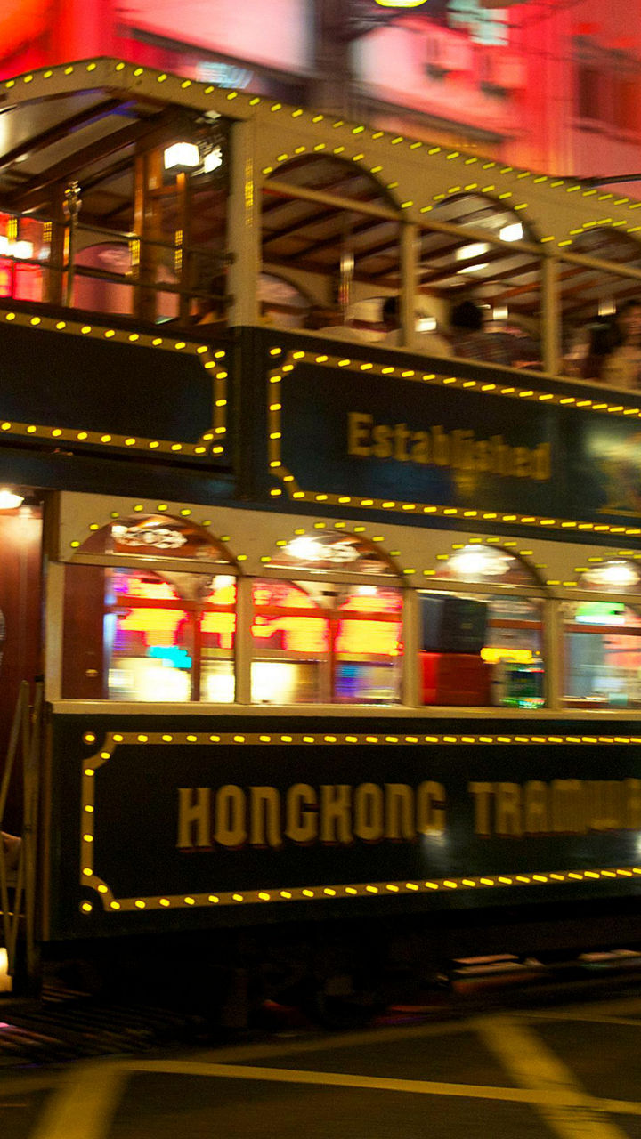 Vintage Hong Kong tram at night