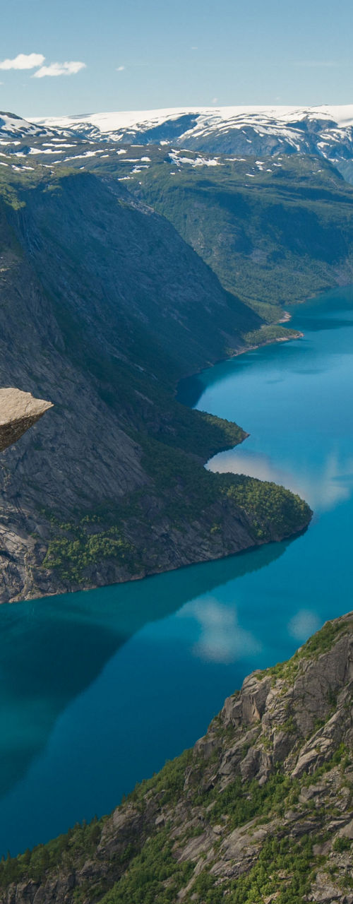 Scenic view of Trolltunga cliff and fjord