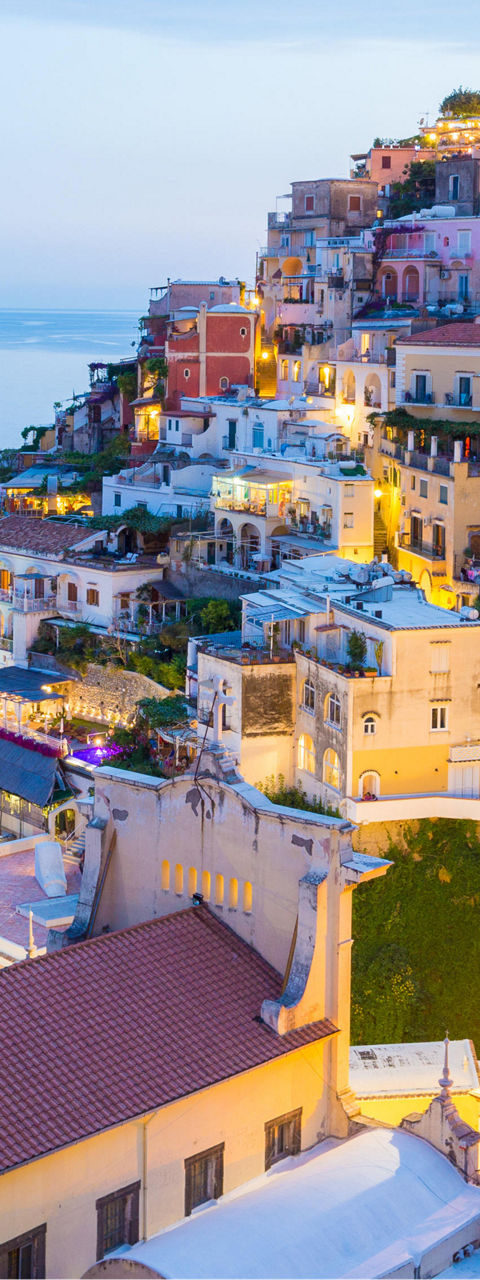 Scenic view of Positano at dusk