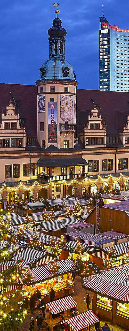 Festive Christmas market in Leipzig city square