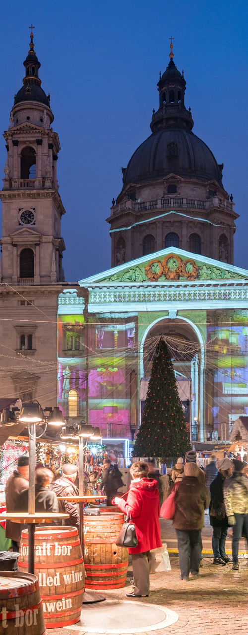 Festive Christmas Market with Illuminated Church