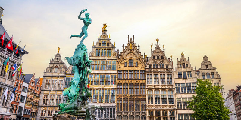Historic Antwerp square with Brabo Fountain