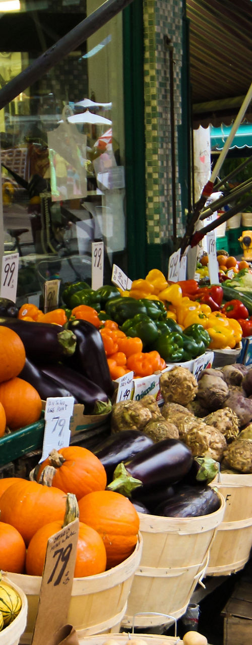 Outdoor farmers market with fresh produce
