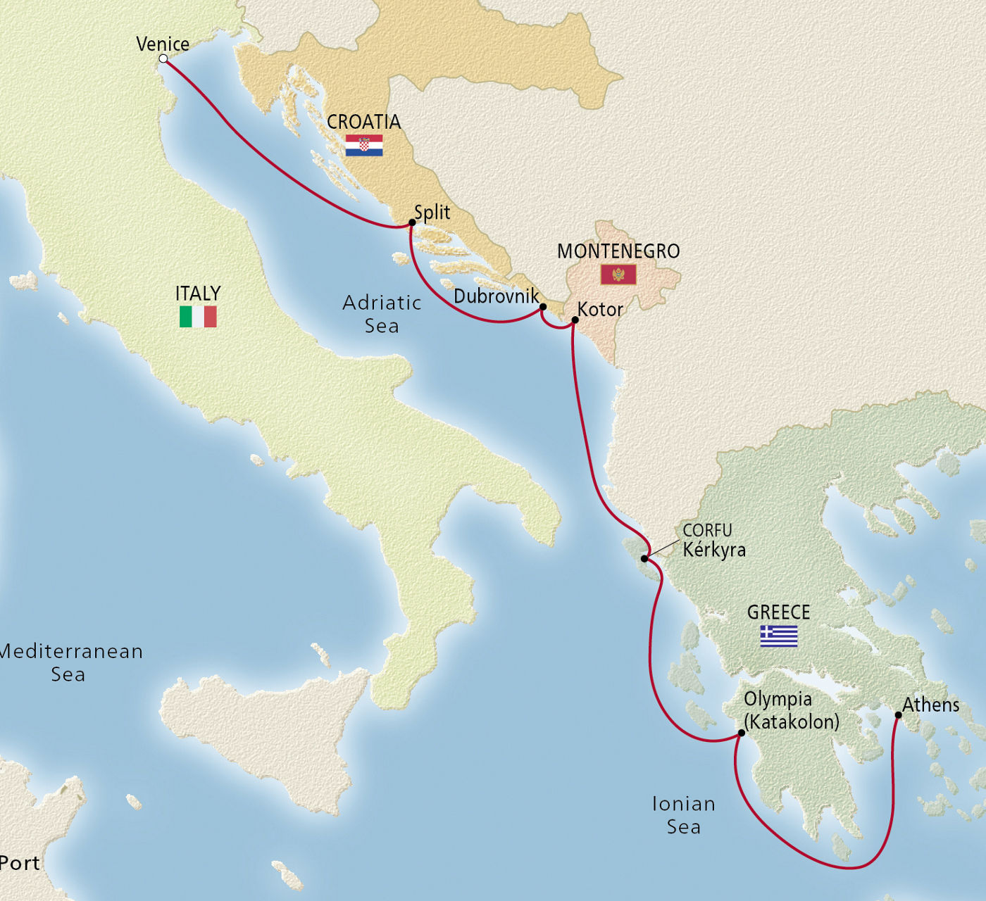 Map of Venice, the Adriatic & Greece itinerary