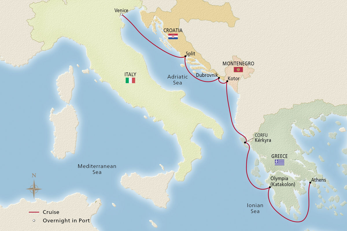 Venice, the Adriatic & Greece – route map