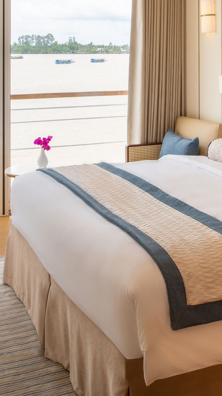 Elegant hotel room with river view