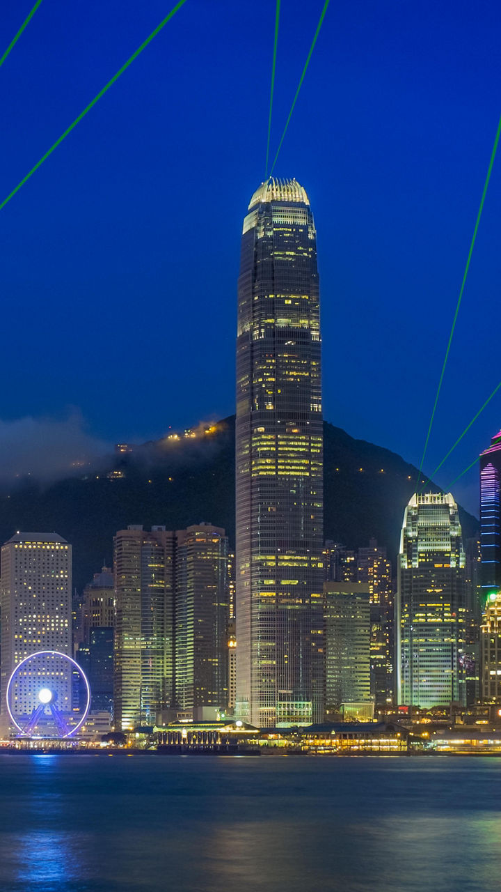 Hong Kong skyline with laser light show