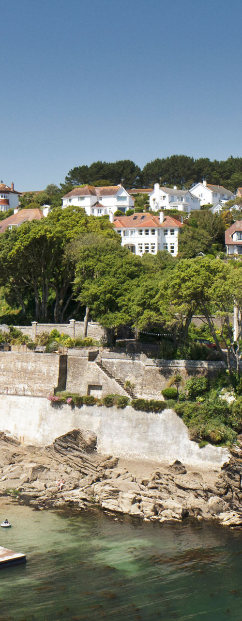 Coastal village with scenic waterfront view