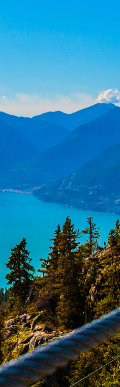 Scenic suspension bridge overlooking mountain lake
