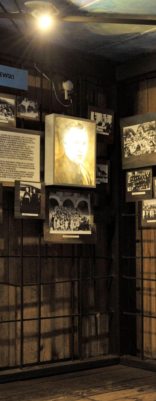 Visitor exploring historical photo exhibit
