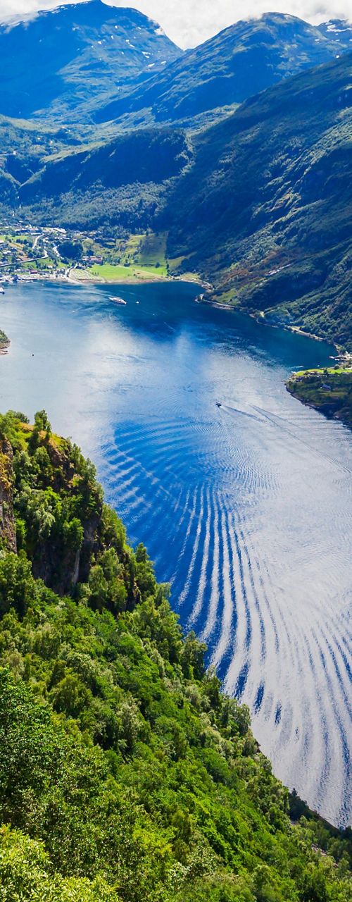 Scenic fjord view with rippling water