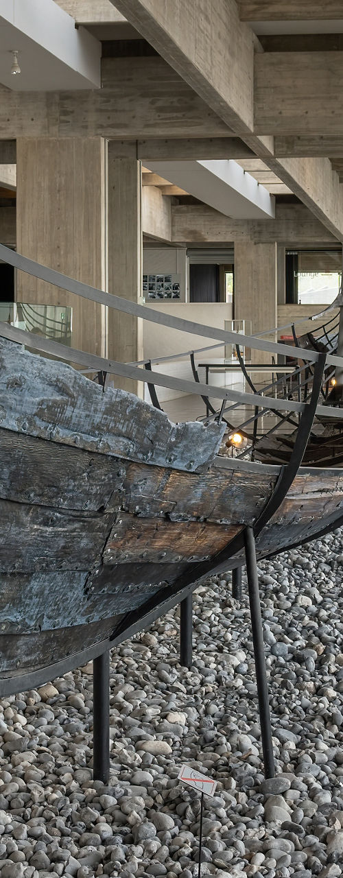 Ancient Viking ship in museum exhibit