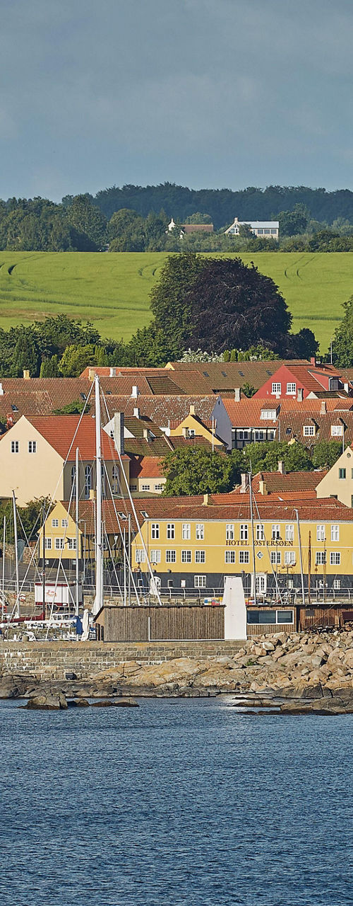 Scenic coastal town with colorful houses
