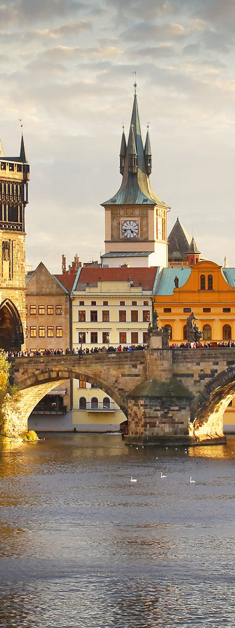 Scenic view of Charles Bridge at sunset