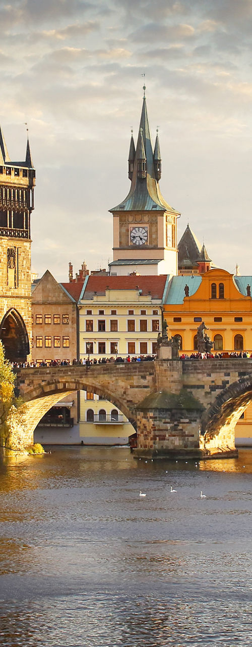 Scenic view of Charles Bridge at sunset