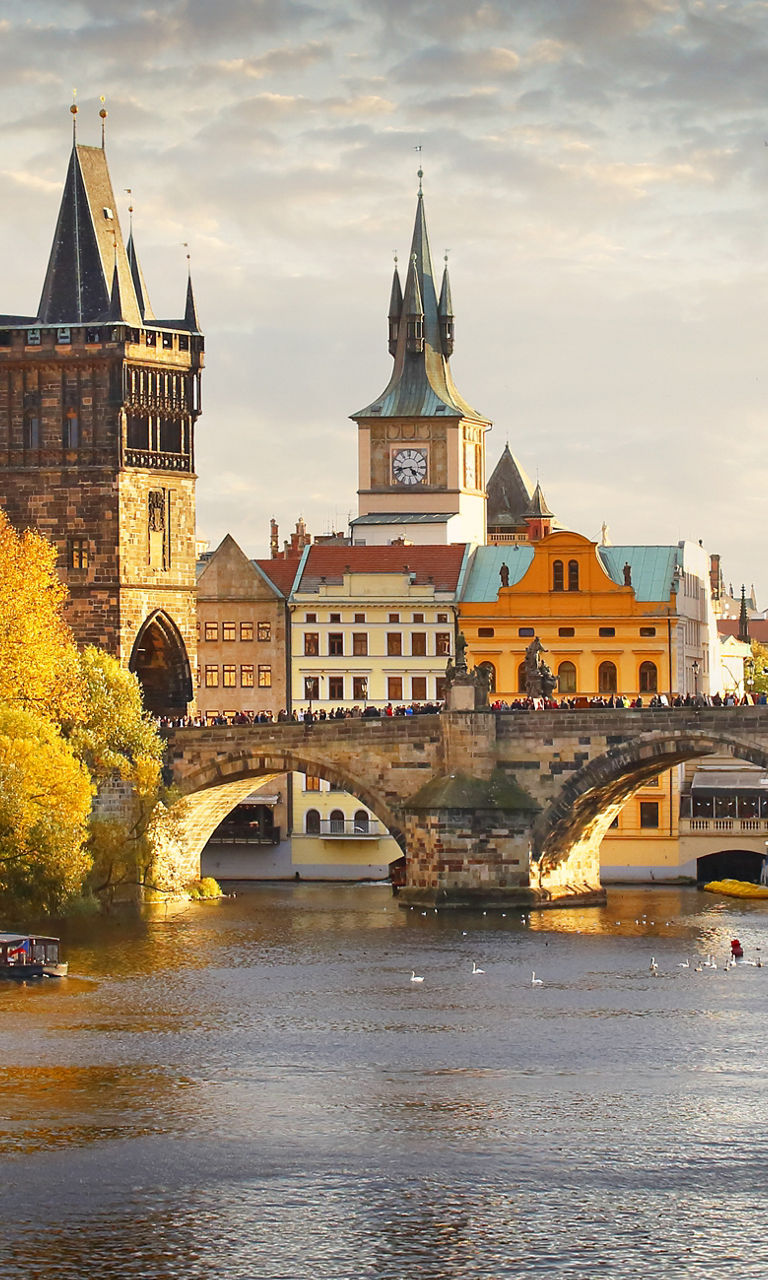 Scenic view of Charles Bridge at sunset