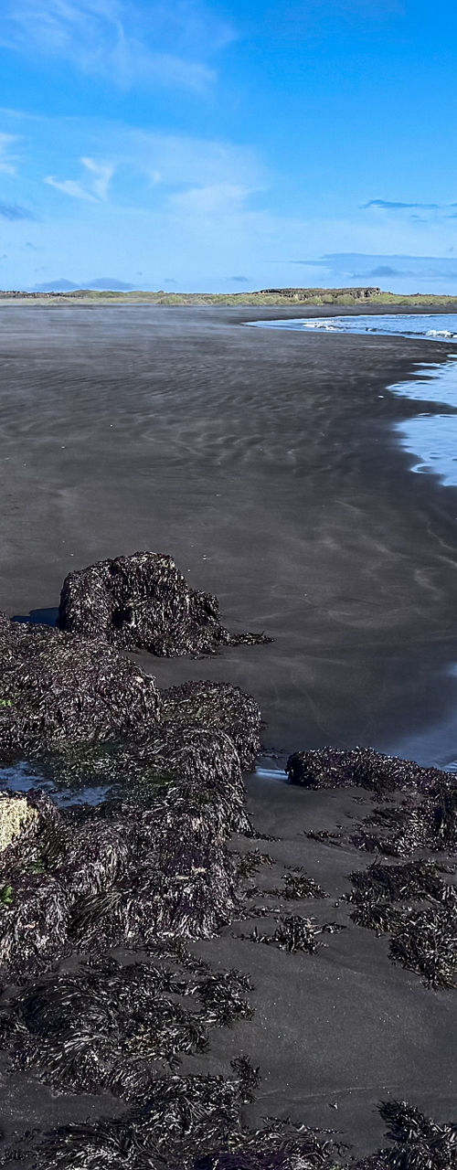 Rocky coastline with black sand beach