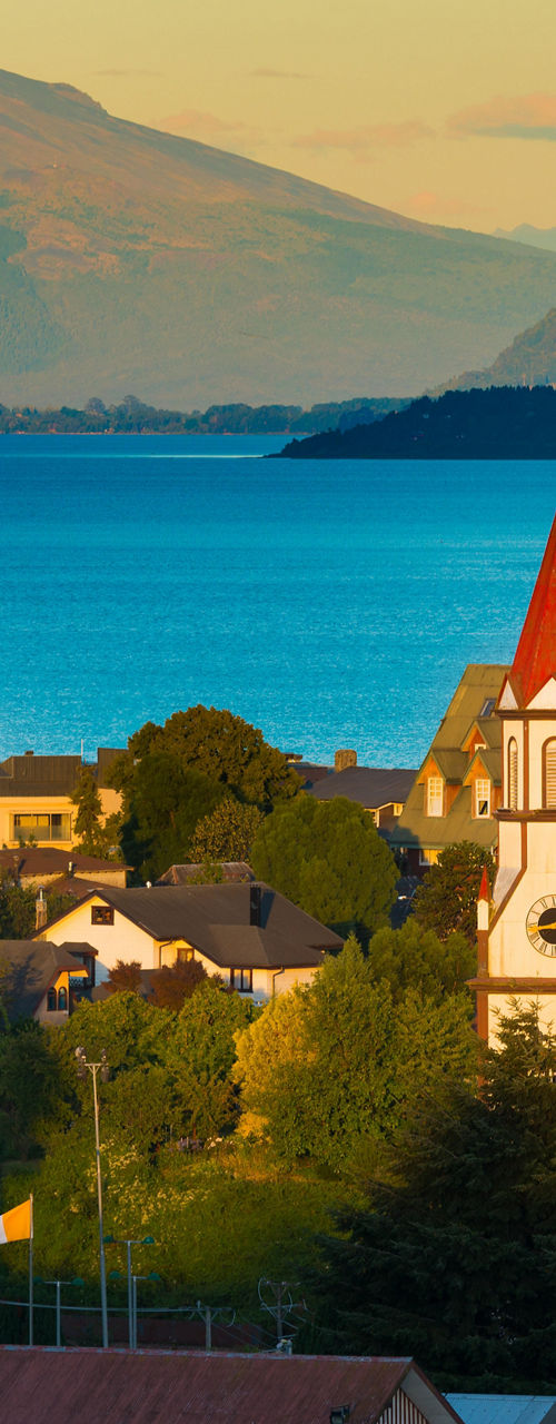 Scenic view of Puerto Varas with volcano