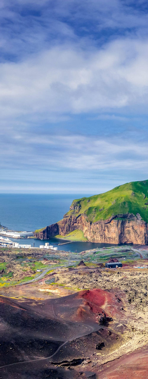 Scenic view of Heimaey Island coastline