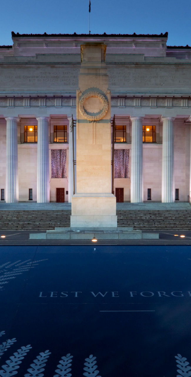 Auckland War Memorial Museum at dusk