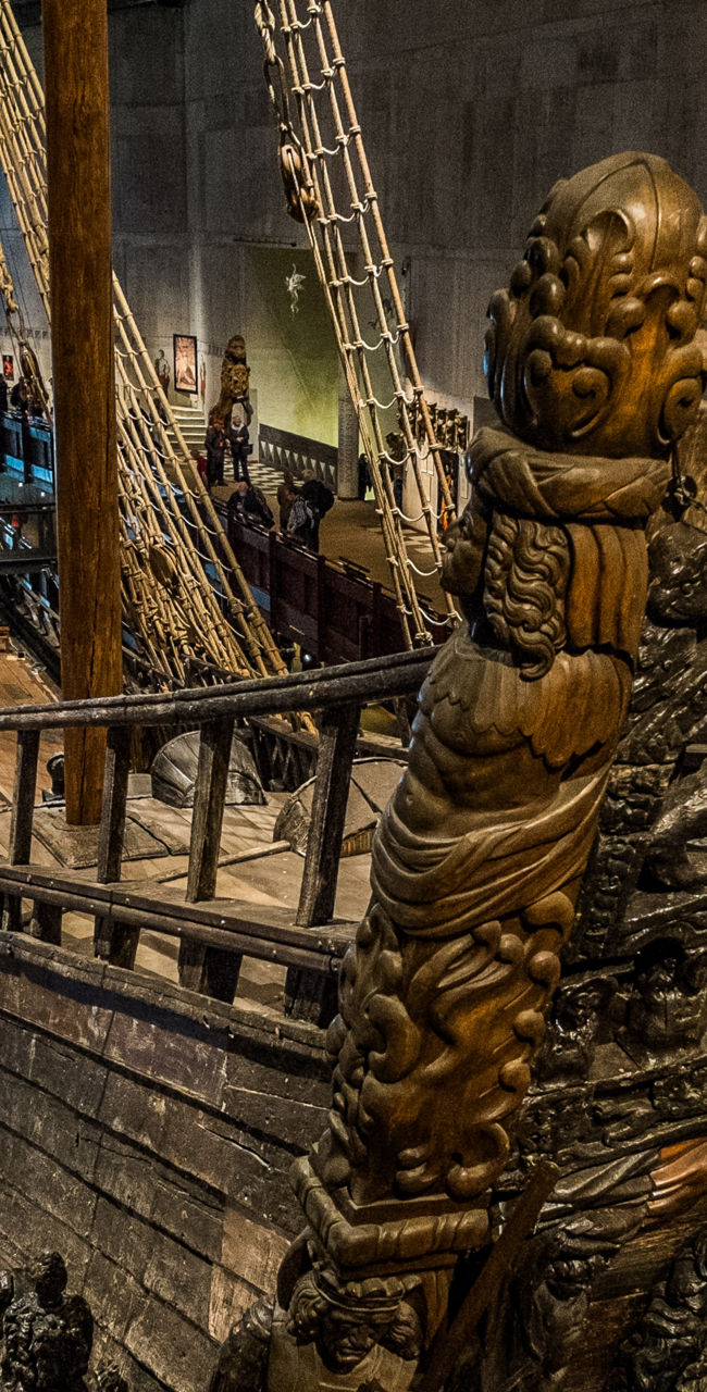 Historic wooden ship in museum exhibit
