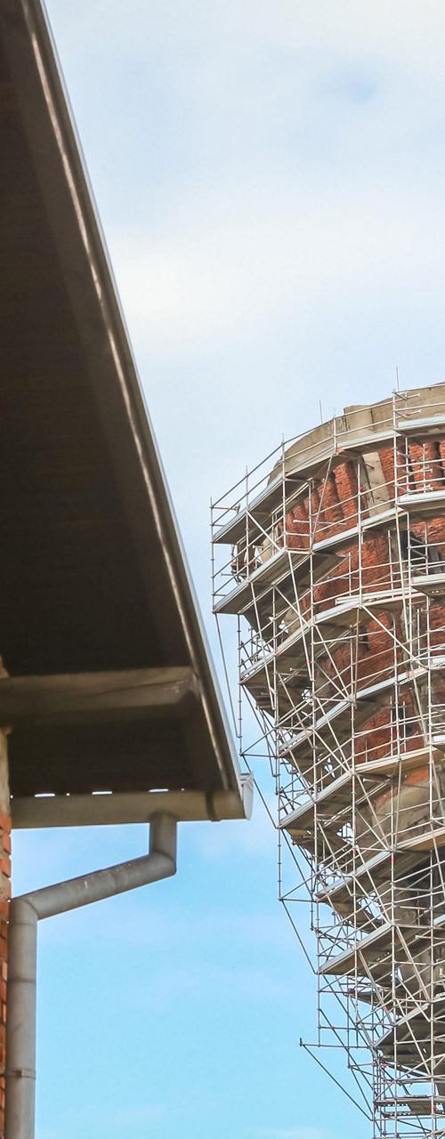 War-damaged tower under reconstruction, Croatia