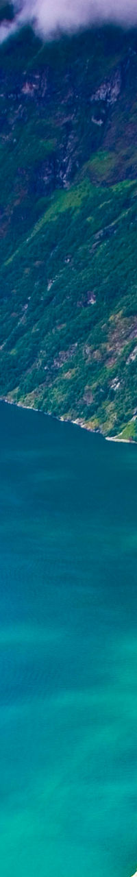 Scenic fjord with waterfall and lush greenery