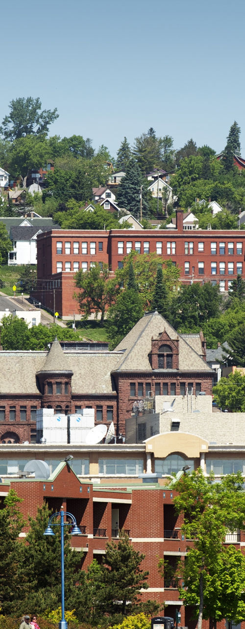 Scenic urban waterfront with historic buildings