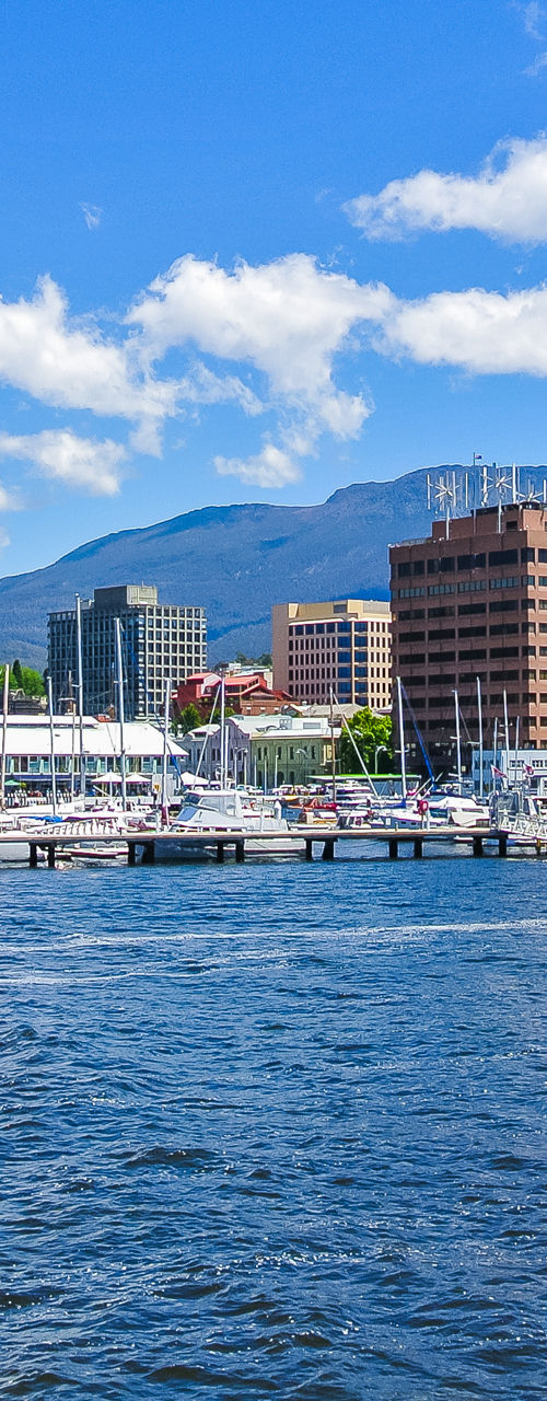 Scenic waterfront view of Hobart city