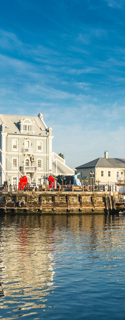 Waterfront view with ferris wheel and boats