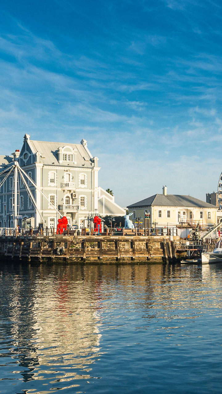 Waterfront view with ferris wheel and boats