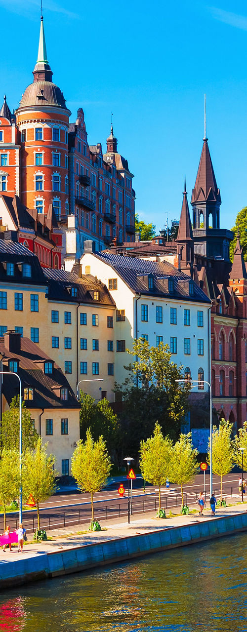 Scenic waterfront view of Stockholm cityscape