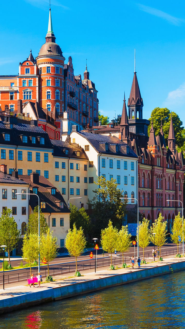 Scenic waterfront view of Stockholm cityscape