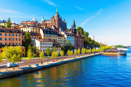 Scenic waterfront view of Stockholm cityscape