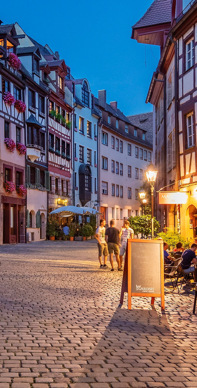 Evening street dining in historic town