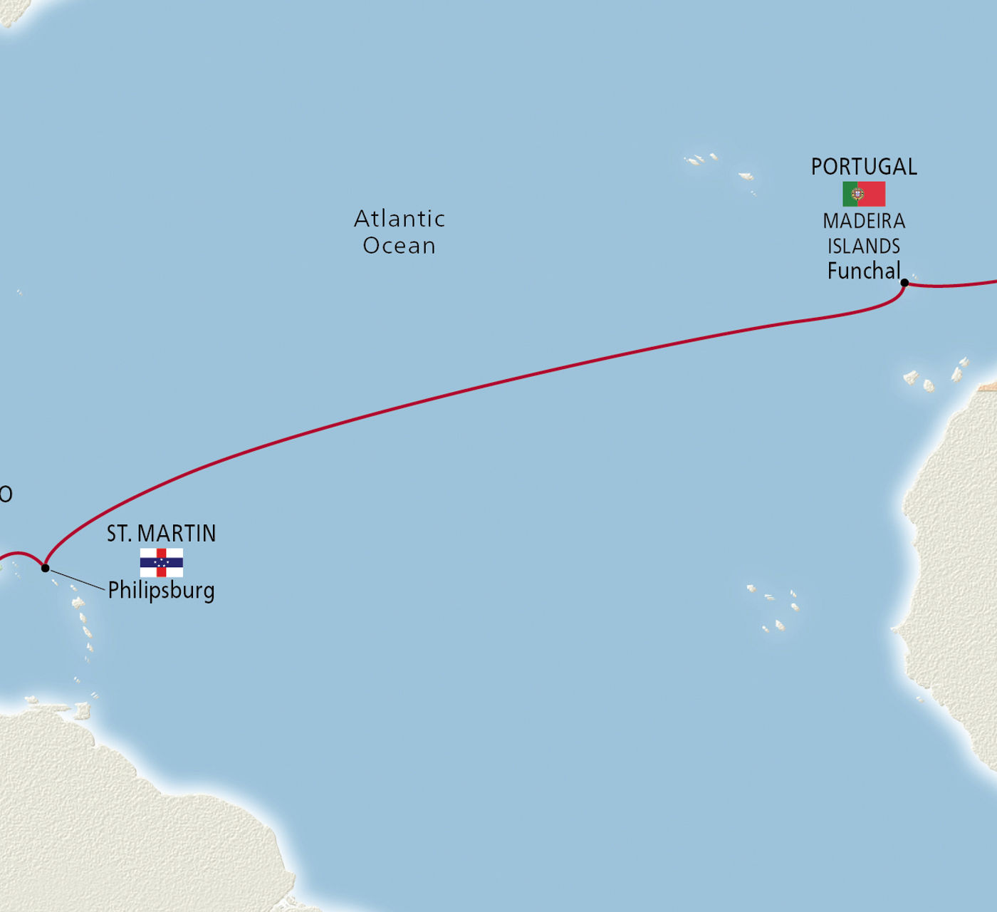 Map of West Indies to Iberia itinerary