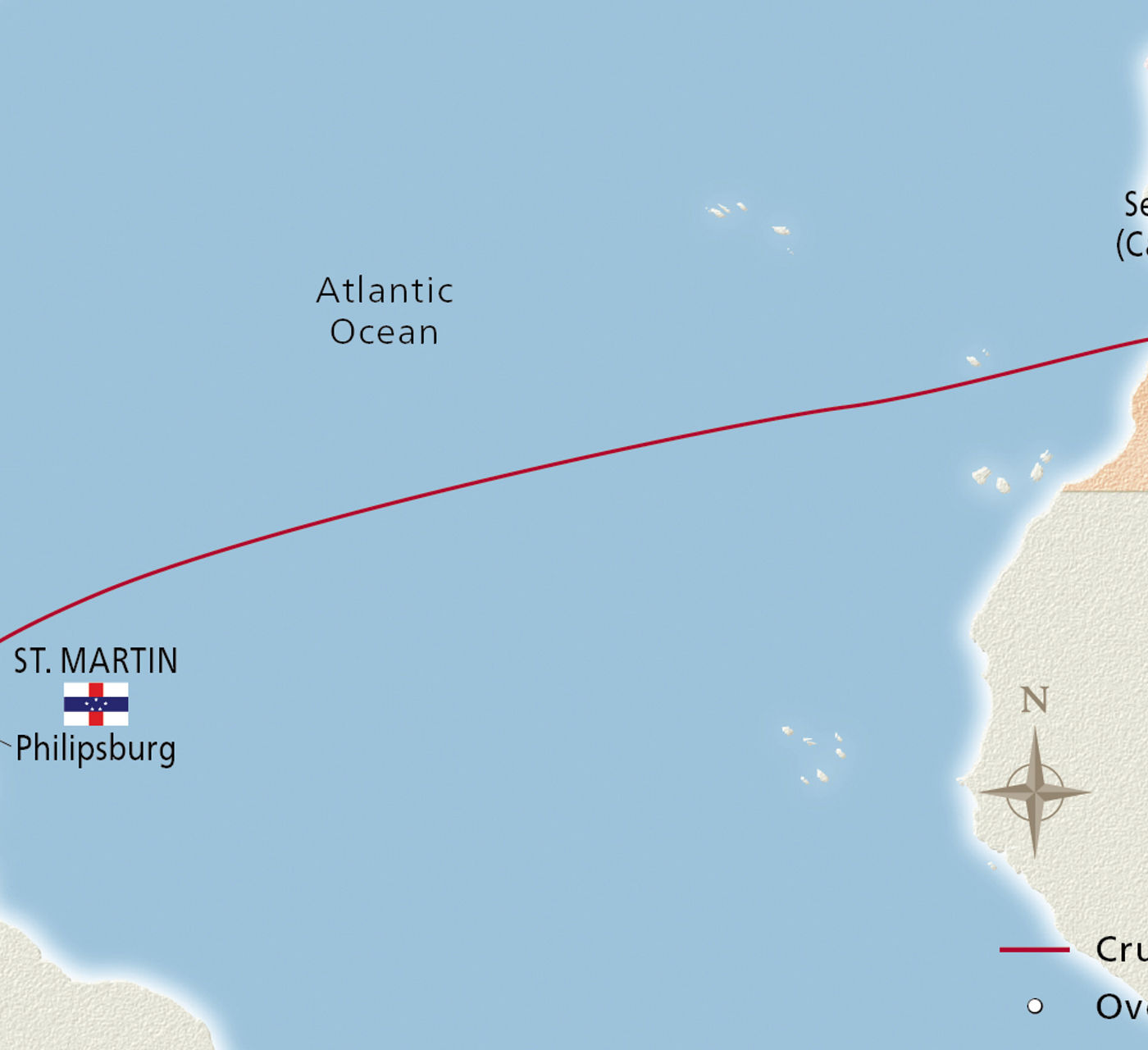 Map of West Indies to Iberia itinerary