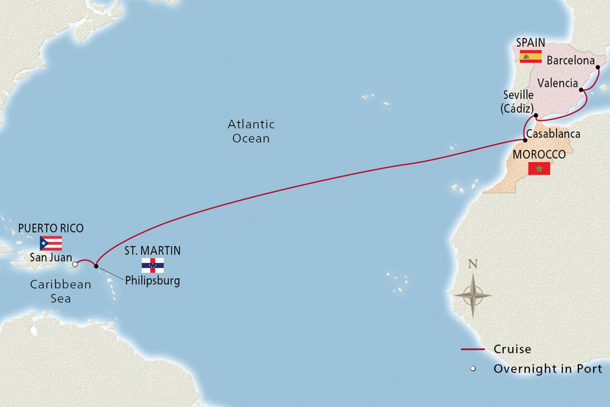 West Indies to Iberia – route map