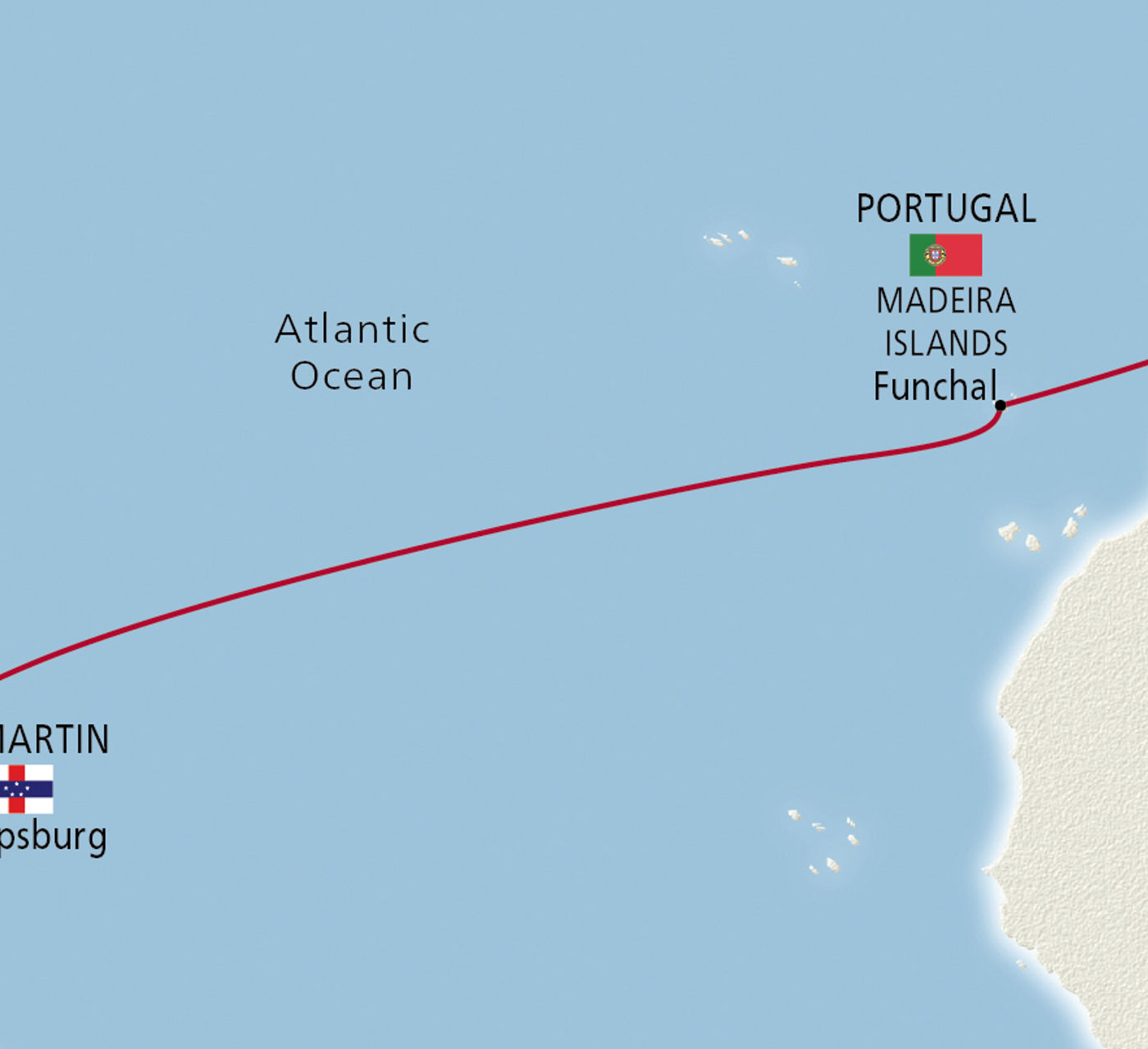 Map of West Indies to Spain itinerary