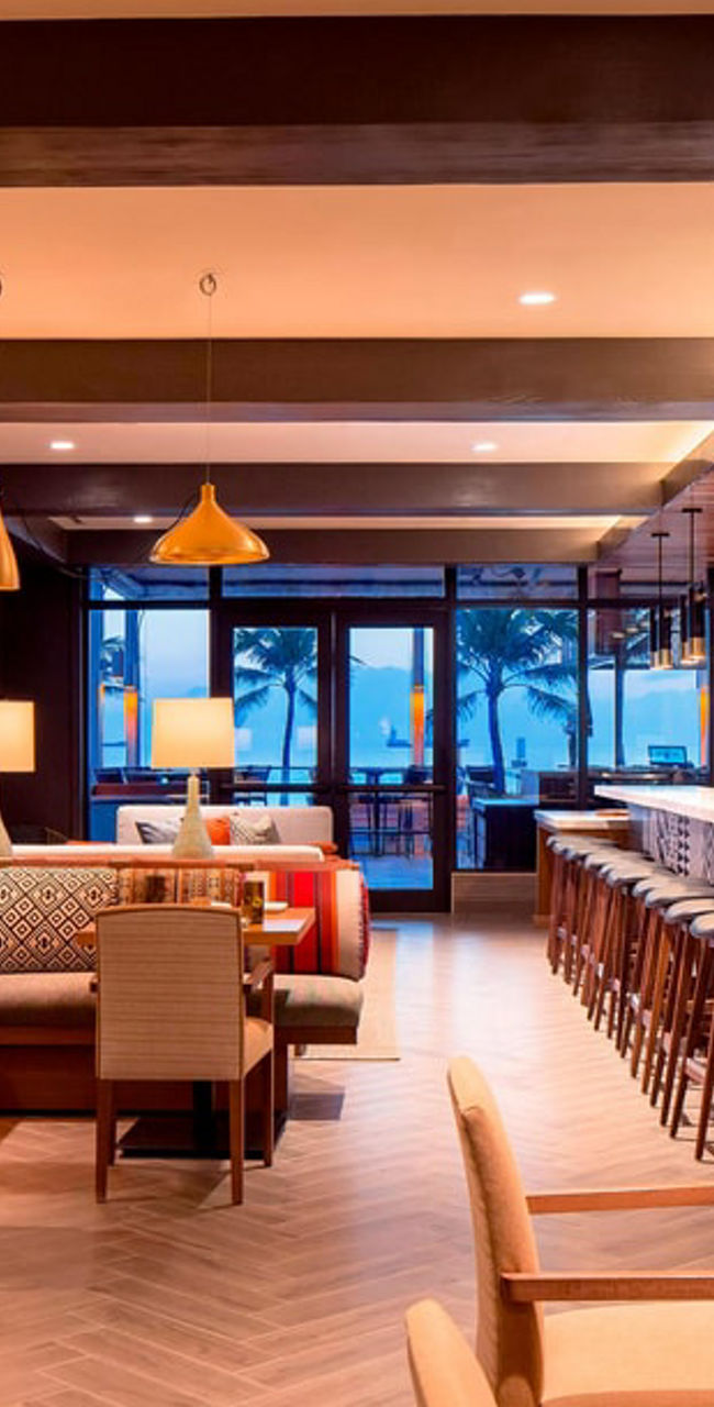 Modern restaurant interior with warm lighting
