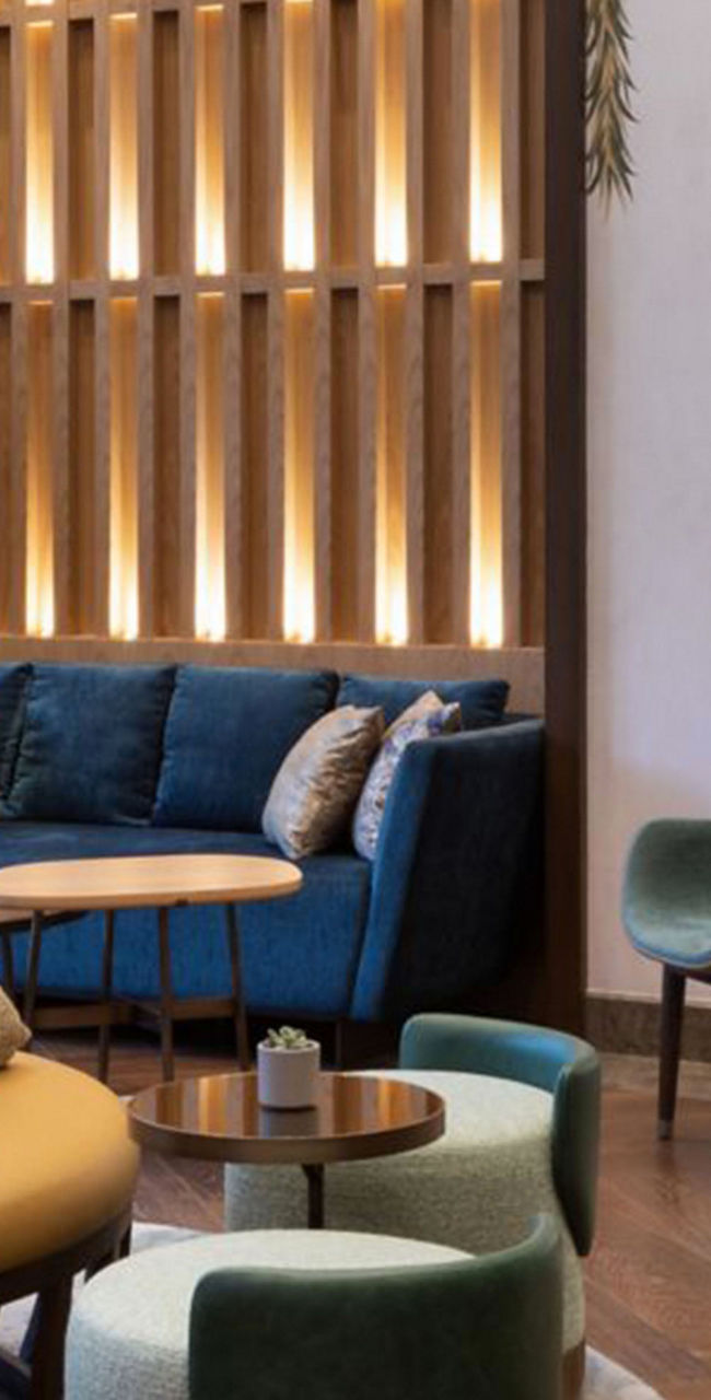 Modern hotel lobby with elegant seating