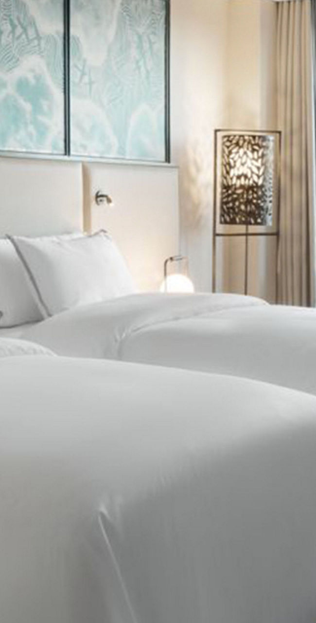 Modern hotel room with twin beds