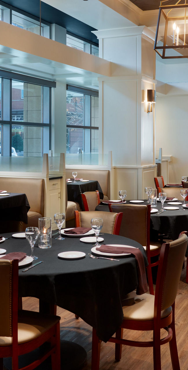 Elegant restaurant interior with modern lighting