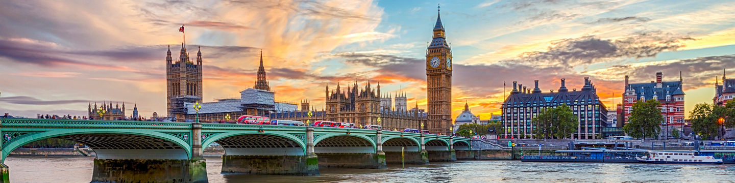 Big Ben and Westminster Bridge at sunset
