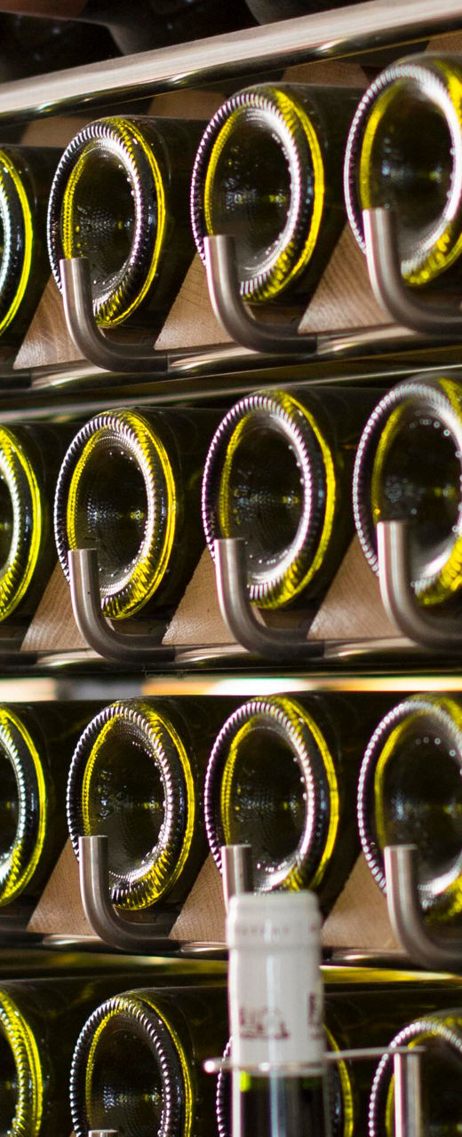 Wine bottles on modern storage rack