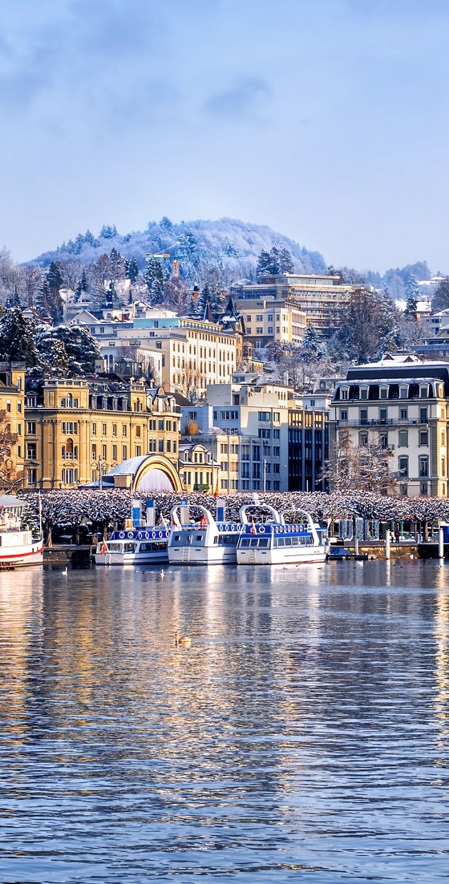 Scenic winter view of Lucerne waterfront
