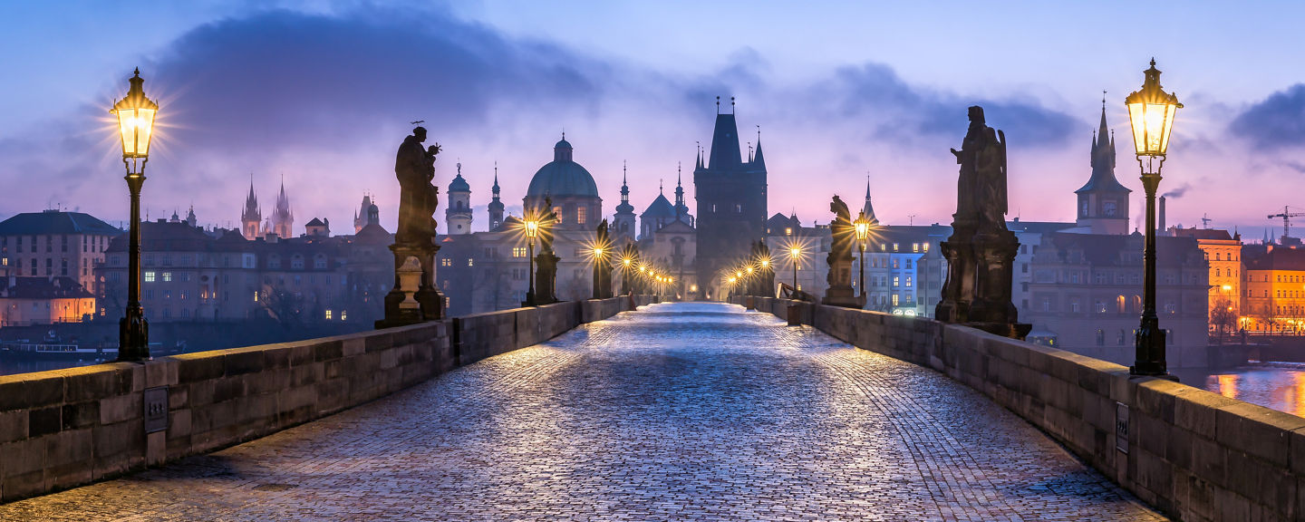 Charles Bridge at dawn in Prague