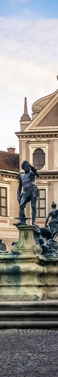 Historic courtyard fountain with classical statues