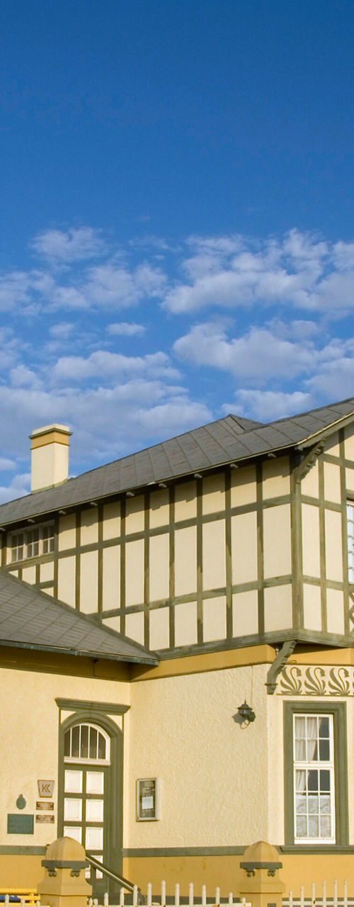 Historic colonial building under blue sky