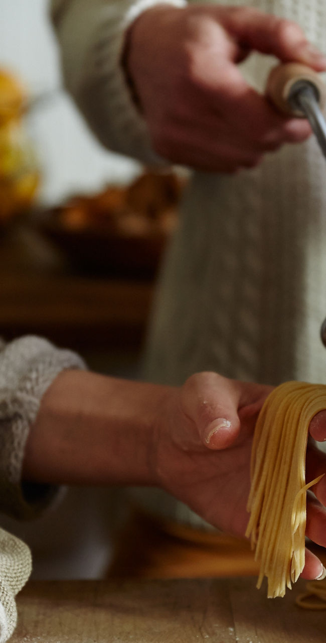 Homemade pasta preparation with machine